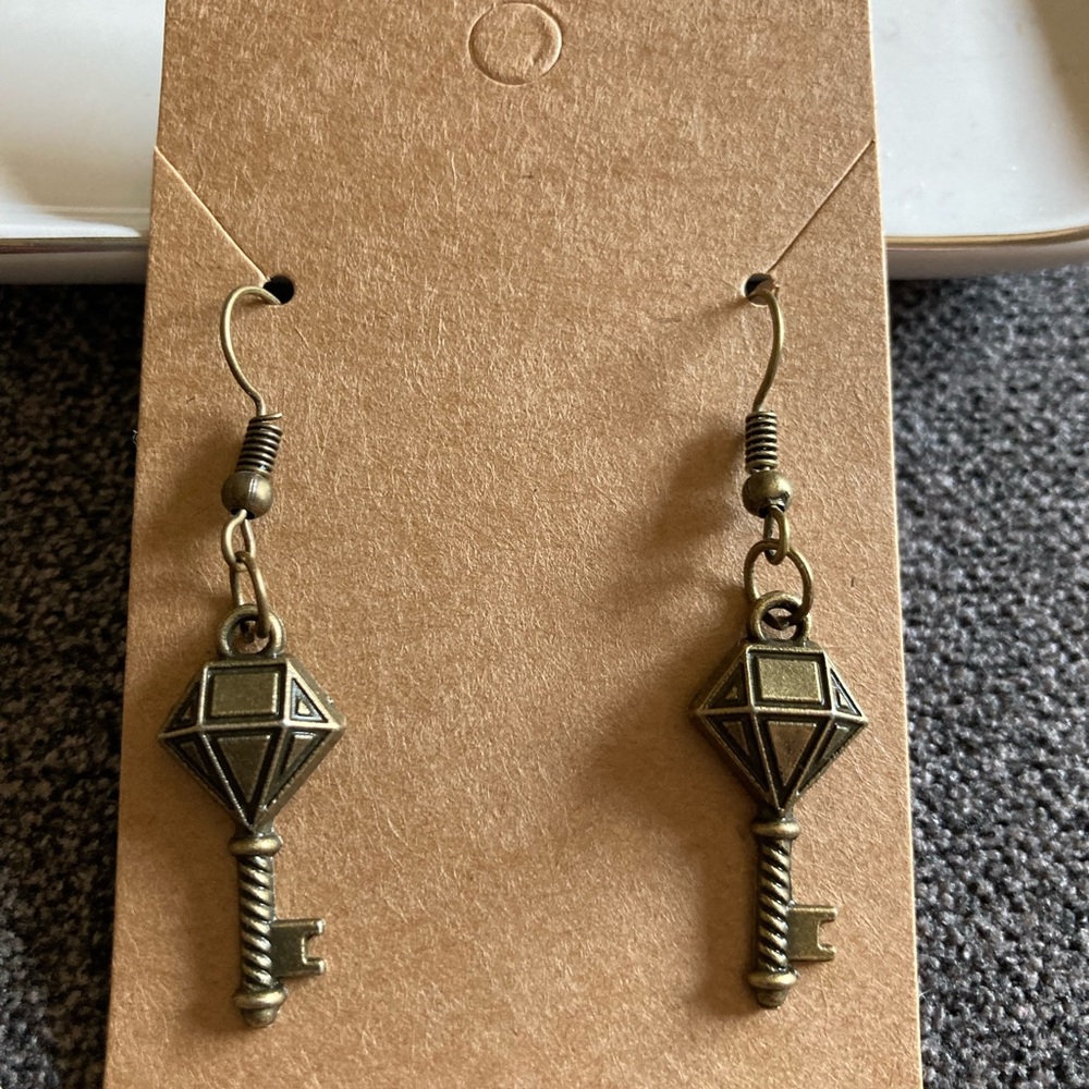 Handmade Bronze Key Earrings.